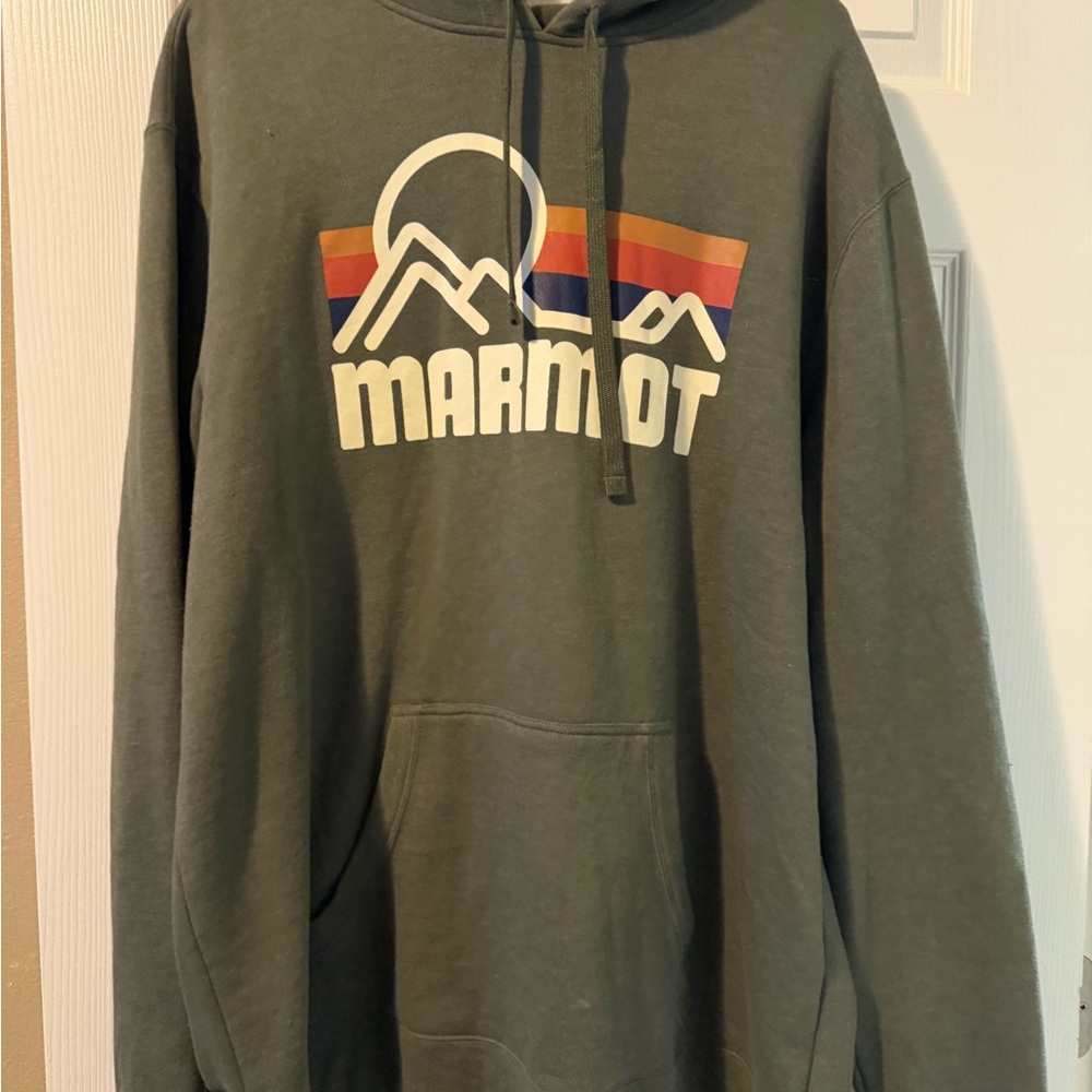 Marmot Men's Olive Hoodie with Retro Logo